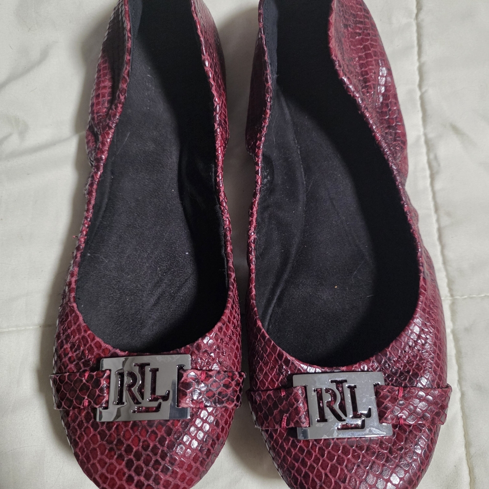 Ralph Lauren Red Snakeskin Ballet Flats